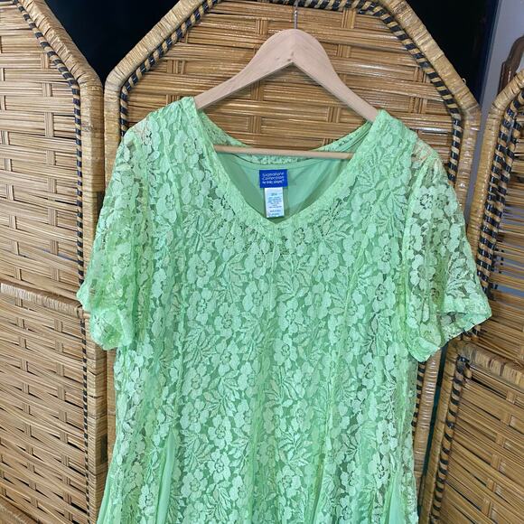 Vintage Green Lace Maxi Dress 20W Cottagecore Fairy Garden Witchy Romantic - Picture 3 of 9